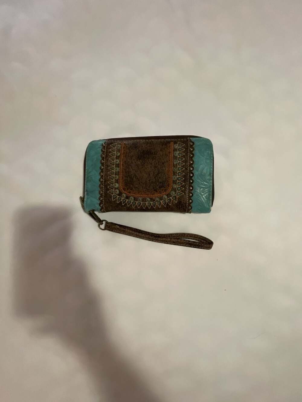 Montana West Western Turquoise and Brown Zip Around Wristlet Wallet
